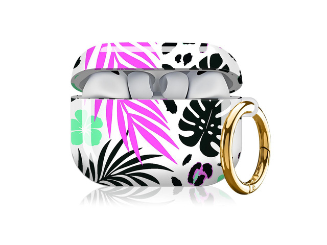 Compatible with AirPod Pro 3 Case, Cute Hard TPU Protective Cover with Keychain, Shockproof Design Case for Women & Girls,Tropical Leaf Wild Leopard