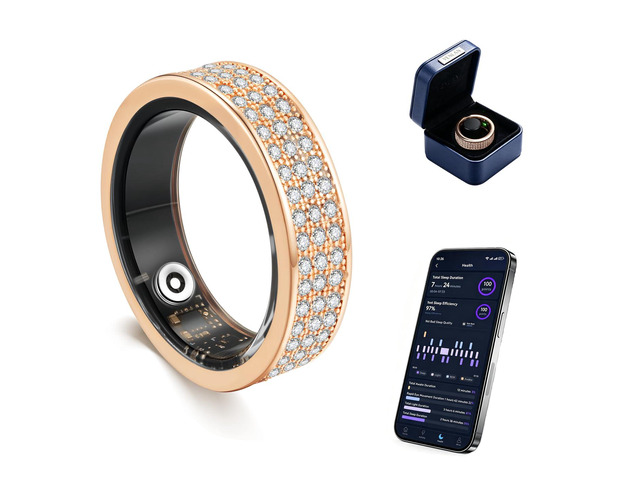 Venlan Smart Ring for Women - Elegant Rose Glod Fitness Ring with 100+ Zirconia Crystals, Dual-Plated Platinum Coating, Real-Time Heart Rate, Sleep...