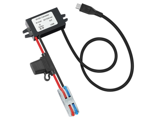 3A 15W DC-DC 12V 24V to 5V Step Down Converter with USB & Fuse 12V 24V to 5V Buck Converter with Micro USB 48 CM Cable Voltage Reducer Waterproof...
