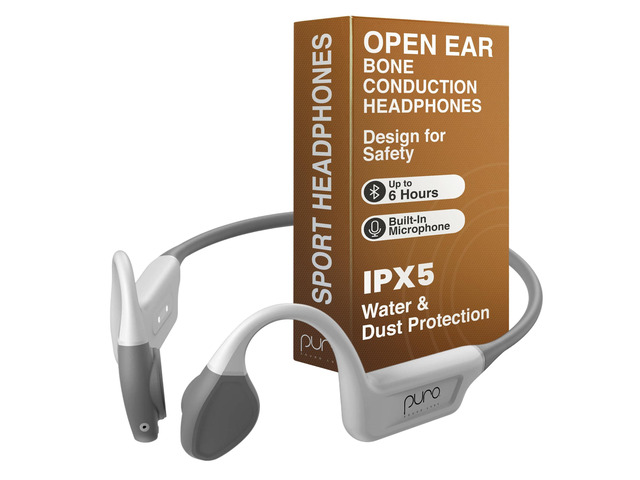 Kids Headphones, Volume-Limiting 85dB, PuroFree, Grey Bone Conduction Headphones Bluetooth 5.3 with Built-in Mic, Sweatproof & IPX5 Waterproof,...