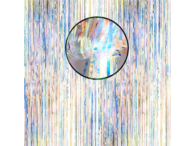 2 Pcs Iridescent Transparent Foil Curtain Tinsel Backdrop Beautiful Neon Clear Streamers Backdrops-Rainbow Photoshoot Streamers for Party...