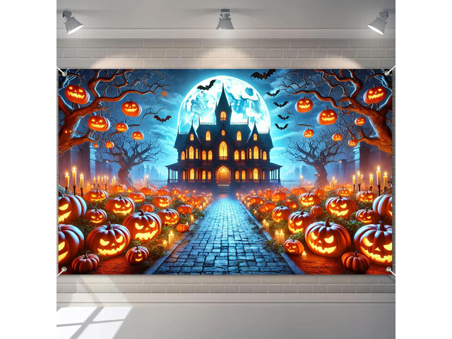 Halloween Haunted House Banner 71x43 in Graveyard Decor Halloween Backdrop and Spooky Wall Banner for Haunted House, Photo Booth and Porch,...