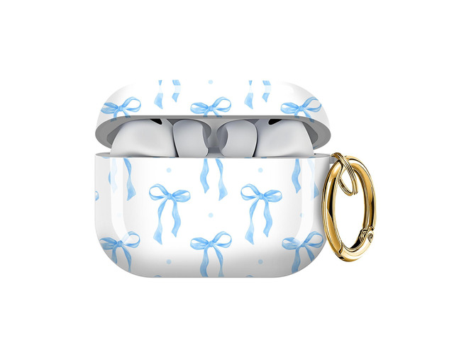 for AirPods Pro 3 Case (2025)Cute Cover Compatible with AirPod Pro 3rd Generation with Rose Gold Keychain Headphone Cases for Women(Blue Bow)