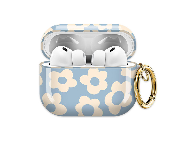 for AirPods Pro 3 Case (2025)Cute Cover Compatible with AirPod Pro 3rd Generation with Rose Gold Keychain Headphone Cases for Women(Blue Flower)