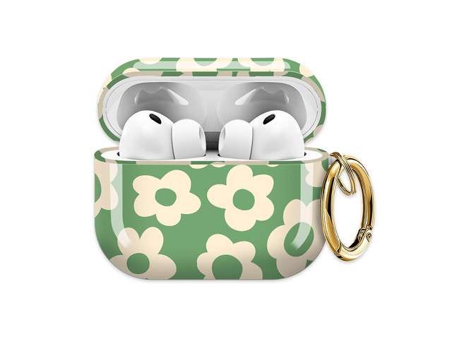 for AirPods Pro 3 Case (2025)Cute Cover Compatible with AirPod Pro 3rd Generation with Rose Gold Keychain Headphone Cases for Women(Green Flowers)