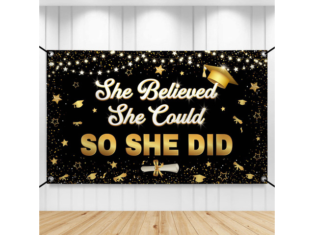 She Believed She Could So She Did Banner 72x44 Inch Graduation Banner Class of 2026 for Graduation Decorations 2026, Congratulations Grad Party...