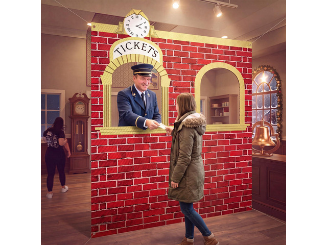 5.4 x 6.6 ft Christmas Express Train Ticket Station Door Curtain Christmas Ticket Hall Door Cover Birthday Party Photo Backdrops Train Depot Banner...