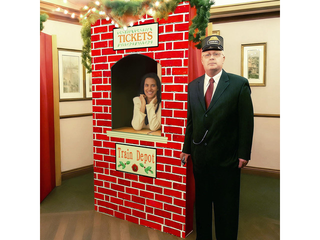 8.2 x 3.9 ft Christmas Express Train Ticket Station Door Curtain Christmas Ticket Hall Door Cover, Train Birthday Party Photo Backdrop, Train...