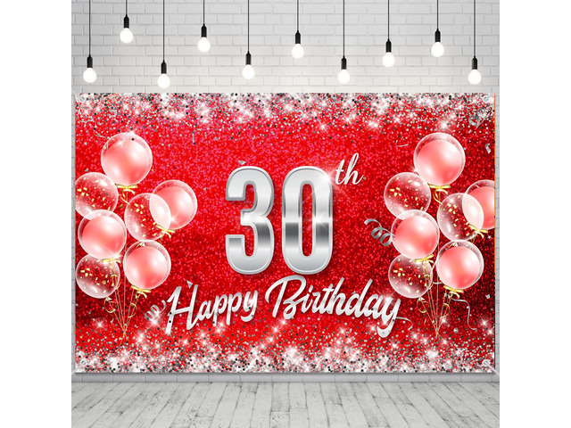 Red and Silver Happy 30th Birthday Backdrop Banner Decorations for Women Men 30 Years Old Bday Background Photography Party Decor Sign Supplies