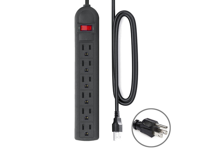 Extension Cord 6 ft - Long Power Strip Surge Protector, 6 AC Outlet Flat Plug, Wall Mount, Multi Plug Outlet Extender Desk Charging Station for...