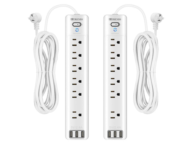 2 Pack Surge Protector Power Strip, 6-Outlet Slim Extension Cord with 3 USB Ports (2.4A), 5Ft Long Power Strips & Surge Protectors, 15A/1875W with...