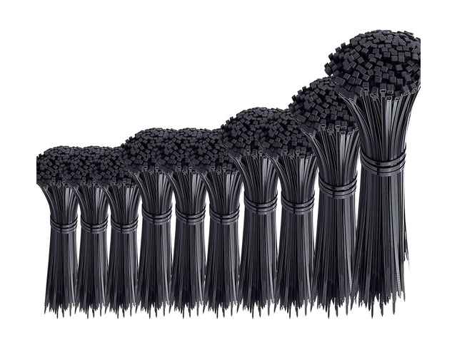 1000 Pcs Black Cable Zip Ties Assorted Sizes 4/6/8/10/12 Inch Heavy Duty Plastic Tie Wraps Mixed Pack Self Locking Nylon Wire Ties