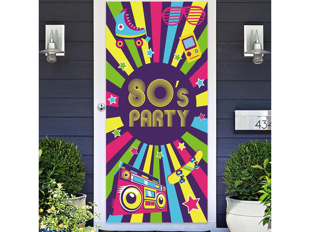 80s Party Time Banner Tape Backdrop Throwback 80s Style I Love 80s Retro Theme Decor for Disco Rock Punk Music Dance Boom Box Hip Hop Birthday Back...