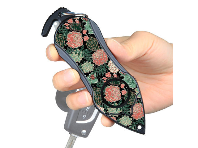 USA 140dB Siren Personal Safety Alarm Keychain Emergency Tool Green Flower, Panic Alarm Siren, Seatbelt Cutter, Car Window Breaker, Safety Device...