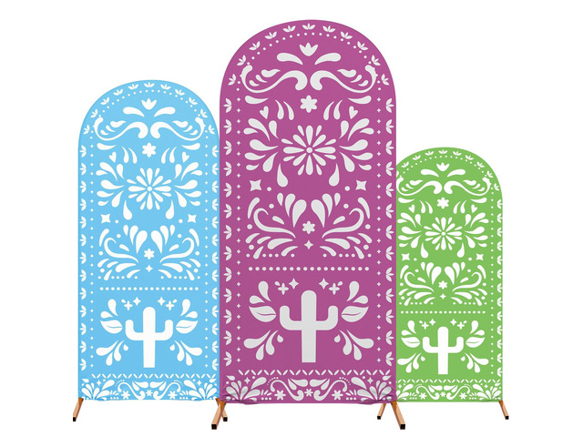 3 Pcs Mexican Arch Backdrop Cover 4ft 5ft 6ft 2-Sided Stretchy Arch Stand Covers for Mexico Talavera Wedding Birthday Baby Shower Party Decor (Only...