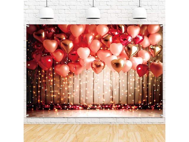 Valentine Day Photo Backdrop Happy Valentines Day Photography Background Red Love Heart Balloons Wall Banner Bridal Shower Engagement Wedding Party...