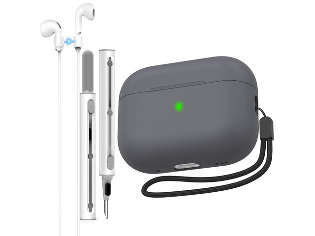 AirPods Pro 3rd Case Cover 2025 Slim Silicone Shock-Absorbing Protective Case with Lanyard [Front LED Visible] (Dark Gray, AirPods Pro 3)