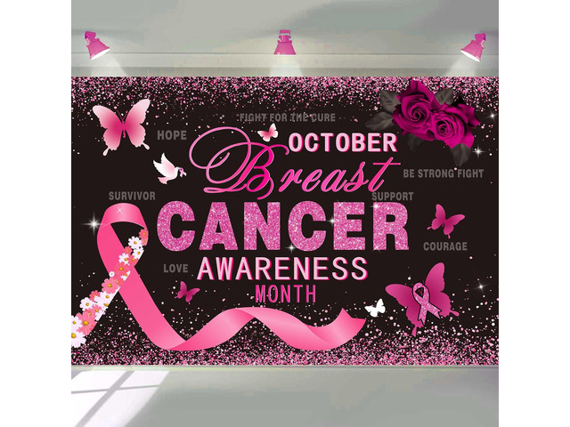 Breast Cancer Awareness Backdrop Pink Ribbon Love Hope Background 10x8ft October Breast Cancer Prevention Banner, Pink Ribbon Banner,Breast...