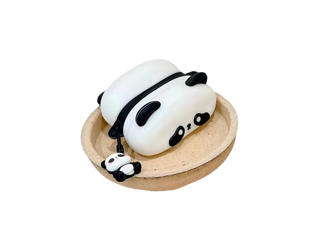 Wireless Charging Earphone Case Compatible with Airpods 4, Cute Animal Lying Panda Design Soft Silicone Full Body Protective Skin Cover, Kids Girls...