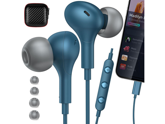 MFi-Certified Lighting Earbuds for iPhone 14 13 12 Pro Max Lakeblue Magnetic Ear Buds Earphones Built-in Mic Volume Control Wired Headphones for...