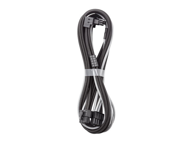 E-Series Pro ModFlex Sleeved 12V-2x6 12VHPWR 90° StealthSense PCIe Cable for EVGA G/G+ / P/P+ / T - Variant A (Black + Silver, 16-pin to Dual...