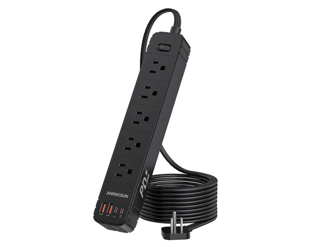 Flat Plug Power Strip, Surge Protector with 5 AC & 4 USB Ports (PD20W) 2 USB A & 2 USB C, 5FT Low-Profile Extension Cord, Wall Mount Desktop...