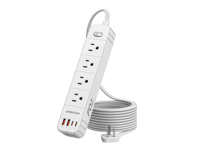 Flat Plug Power Strip, Surge Protector with 4 AC & 4 USB Ports (PD20W) 2 USB A & 2 USB C, 5FT Low-Profile Extension Cord, Wall Mount Desktop...