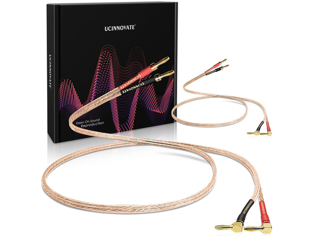 2 Pack 13 AWG Speaker Cable with Banana Plugs, 2X 2m HiFi Speaker Wire with 4mm Gold-Plated Right Angle Banana Plugs, Solid Audio Cable Cord for...