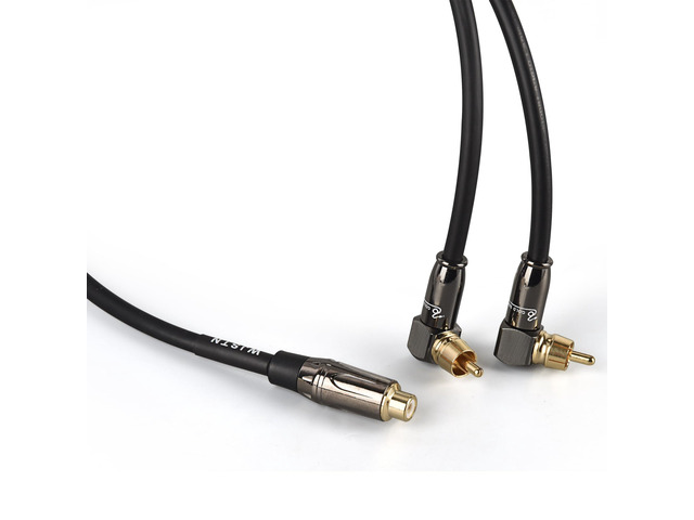 Right Angle 2-Male to Straight 1-Female RCA Audio Stereo Subwoofer Cable Speaker Y Adapter Male to Female Subwoofer Extension Cord 2 Pack (3FT)