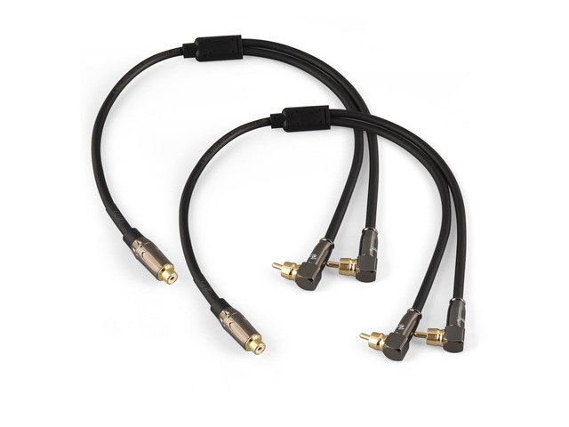 Right Angle 2-Male to Straight 1-Female RCA Audio Stereo Subwoofer Cable Speaker Y Adapter Male to Female Subwoofer Extension Cord 2 Pack (1.5FT)