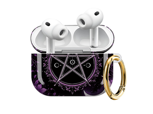 Compatible with AirPod Pro 3 Case (2025), Shockproof Dustproof Protective Cover with Cute Golden Keychain for Women & Girls - Purple Moon Pentagram...