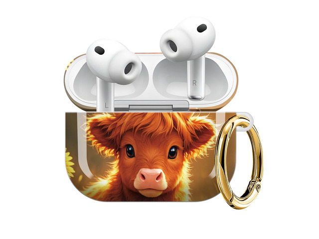 Compatible with AirPod Pro 3 Case (2025), Shockproof Dustproof Protective Cover with Cute Golden Keychain for Women & Girls - Sunflower Cow Art
