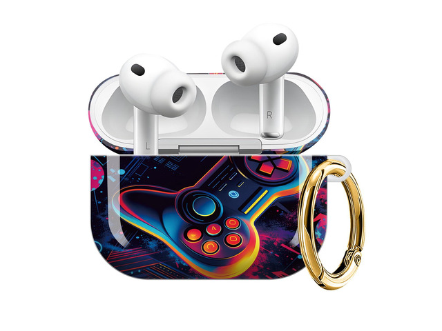 Compatible with AirPod Pro 3 Case (2025), Shockproof Dustproof Protective Cover with Cute Golden Keychain for Women & Girls - Neon Game Controller