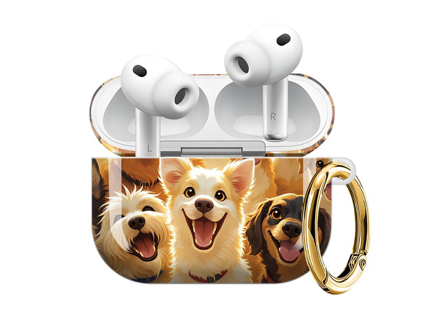 Compatible with AirPod Pro 3 Case (2025), Shockproof Dustproof Protective Cover with Cute Golden Keychain for Women & Girls - Cute Dogs