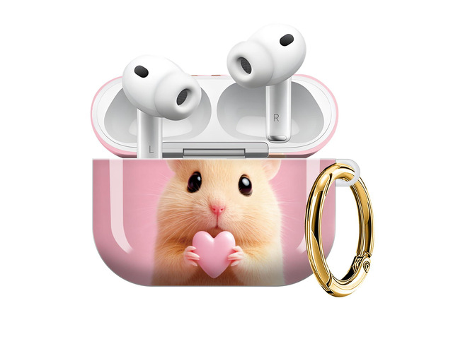 Compatible with AirPod Pro 3 Case (2025), Shockproof Dustproof Protective Cover with Cute Golden Keychain for Women & Girls - Cute Hamster Pink Heart