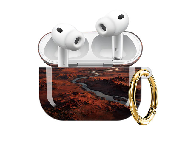 Compatible with AirPod Pro 3 Case (2025), Shockproof Dustproof Protective Cover with Cute Golden Keychain for Women & Girls - Desert Landscape River