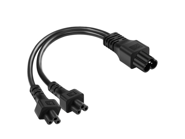 C6 to Dual C5 Power Cord, IEC 320 C6 Male to 2XC5 Female Splitter, 2.5A/125V, 1FT/0.3M, Black, Laptop Power Replacement Cable