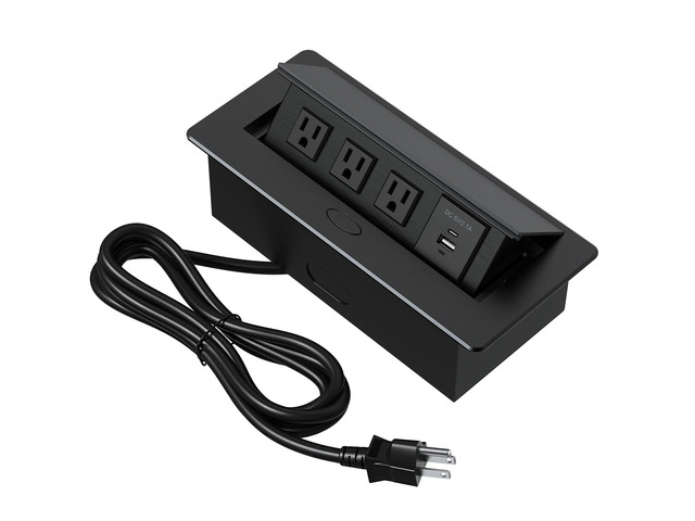 Connection Box Desktop Pop Up Outlet with 3 * 15A Receptacle2.1A 1 USB-A Ports &1 USB-C PortCorrosive Resistant Hardware,Black