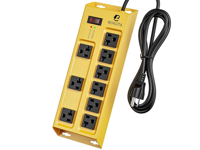 Heavy Duty Metal Power Strip, 20 AMP Surge Protector with 9 Outlets, 12 Gauge Industrial Strength for Shop & Garage Use, 6 FT Extension Cord...