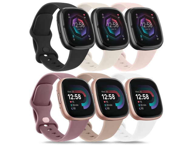 Band for Fitbit Versa 4 / Versa 3 Bands, Fitbit Sense 2 / Sense Bands Women Men[6 Pack], Classic Soft Sport Replacement Strap