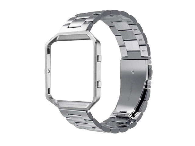 Women Men Stainless Steel Band Strap with Stailess Steel Frame Compatible with Fitbit Blaze, Match Link Removal Tool, Silver