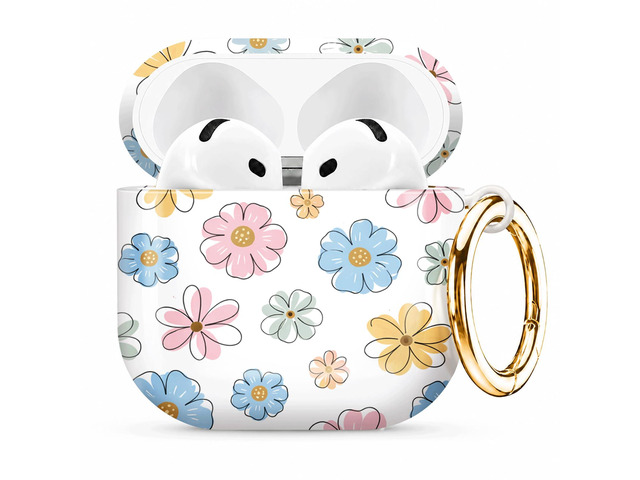 Compatible with AirPod 4th Generation (2024), Cute Protective Cover with Keychain, TPU Anti-Drop Earbuds Case for Women and Men(Colorful Floral...