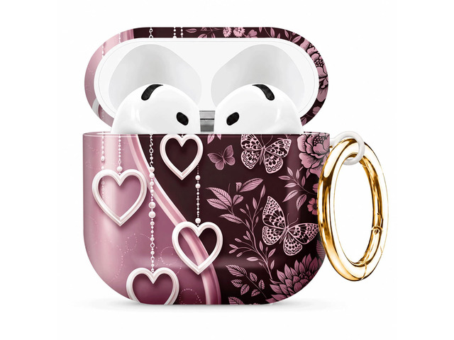 Compatible with AirPod 4th Generation (2024), Cute Protective Cover with Keychain, TPU Anti-Drop Earbuds Case for Women and Men(Floral Butterflies...