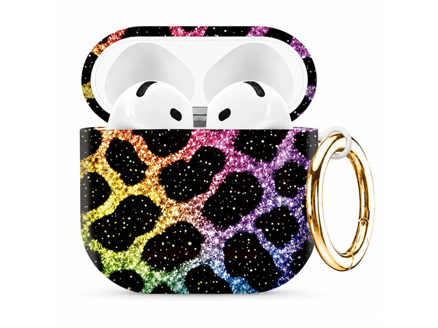 Compatible with AirPod 4th Generation (2024), Cute Protective Cover with Keychain, TPU Anti-Drop Earbuds Case for Women and Men(Rainbow Leopard...
