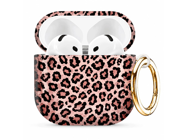 Compatible with AirPod 4th Generation (2024), Cute Protective Cover with Keychain, TPU Anti-Drop Earbuds Case for Women and Men(Pink Leopard)