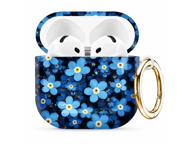 Compatible with AirPod 4th Generation (2024), Cute Protective Cover with Keychain, TPU Anti-Drop Earbuds Case for Women and Men(Blue Flowers with...