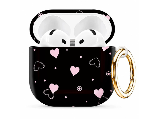 Compatible with AirPod 4th Generation (2024), Cute Protective Cover with Keychain, TPU Anti-Drop Earbuds Case for Women and Men(Pink Hearts White...