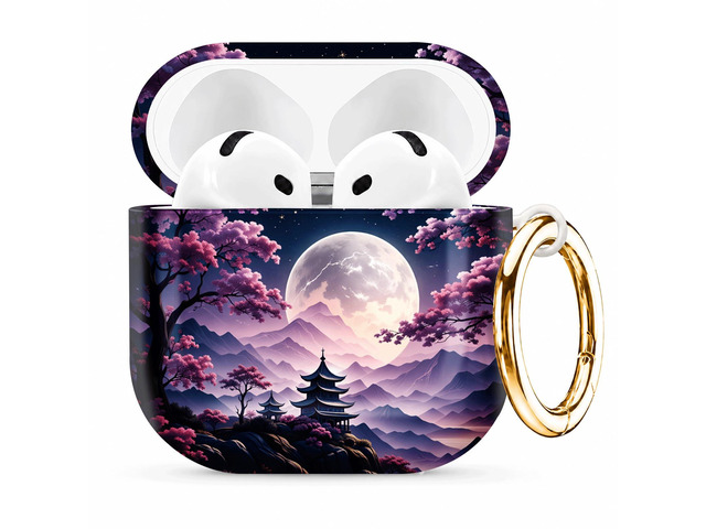 Compatible with AirPod 4th Generation (2024), Cute Protective Cover with Keychain, TPU Anti-Drop Earbuds Case for Women and Men(Moonlit Cherry...