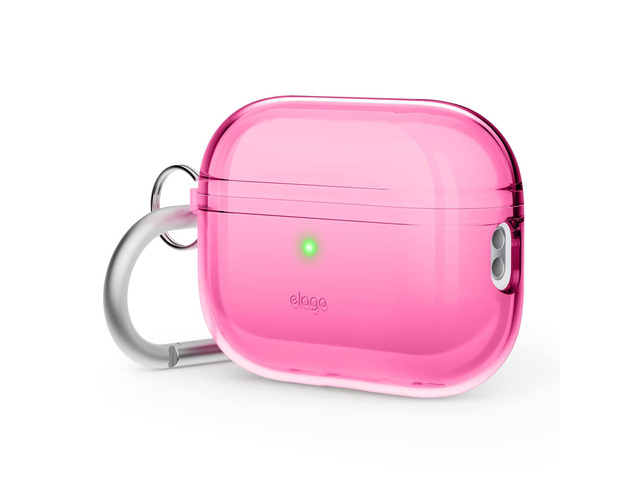 Clear Case for AirPods Pro 2 Protective Cover with Keychain, Transparent, Wireless Charging, Reduced Yellowing [Neon Hotpink]