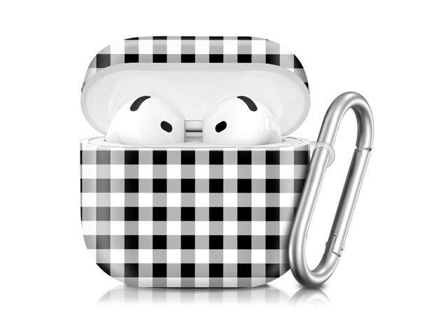 Compatible with AirPod 4th Generation 2024 Case, Shockproof Anti-Drop Protective Cover, Cute Case for Women Men with Keychain(Black White Check...